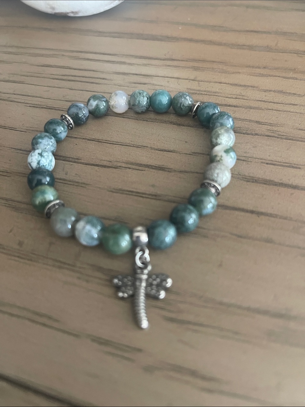 Beaded Green Dragonfly Charm Bracelet - Women Jewelry